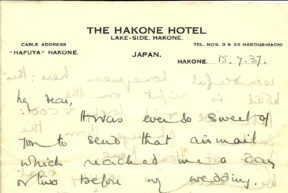 Letter written in 1937 from The Hakone Hotel